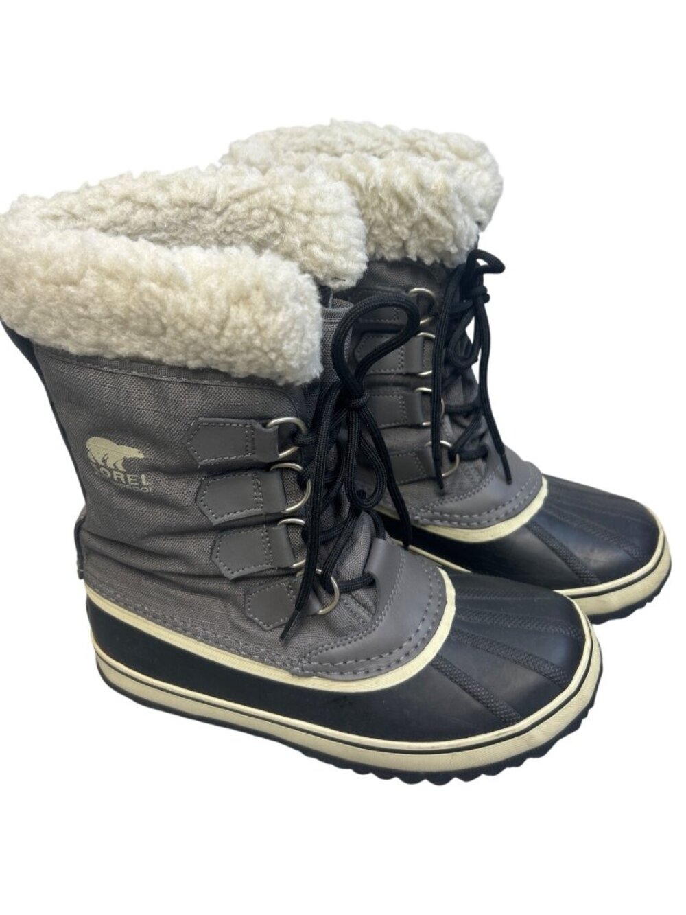 Sorel Women's 7.5 Carnival Winter Snow Boots Gray Waterproof Insulated Sherpa Li